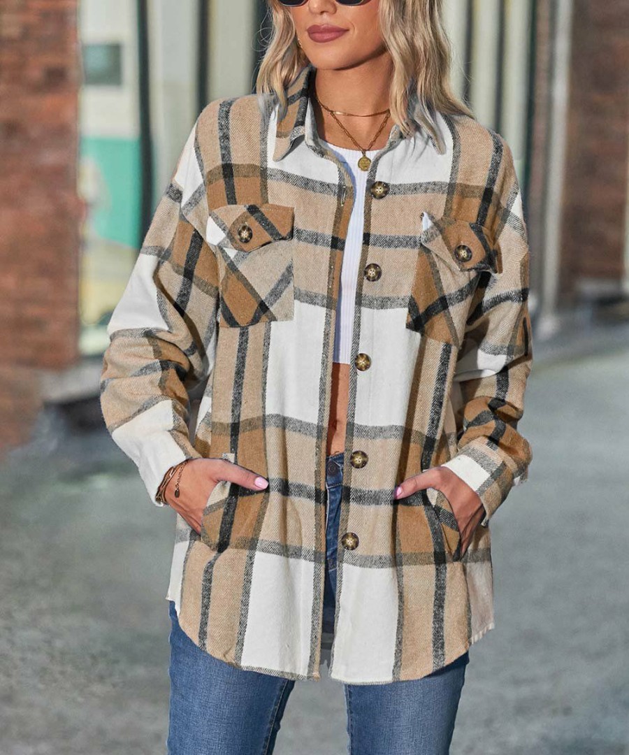 * Clothing | Budget Camisa Khaki Plaid Shacket Women