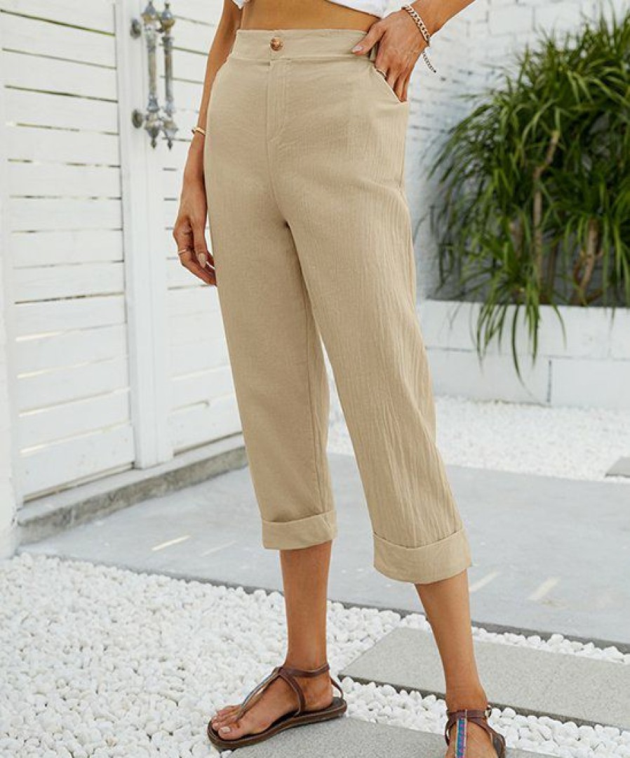 * Clothing | Outlet Camisa Apricot Elastic-Waist Pocket Capri Pants Women