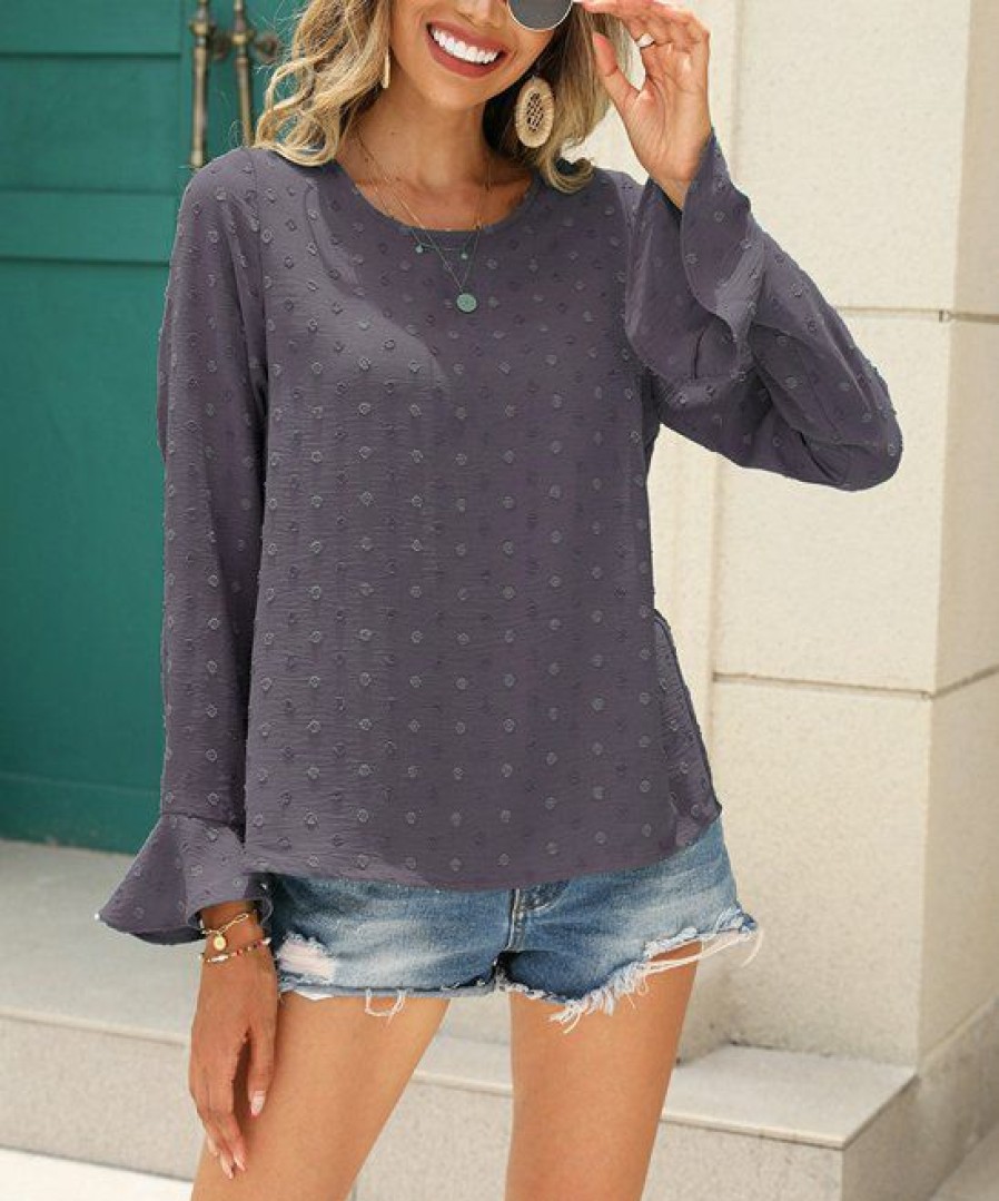 * Other | Outlet Camisa Dark Gray Swiss Dot Poet-Sleeve Top Women