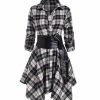 * Clothing | Best Deal Camisa Black Tartan Belted Handkerchief Tunic Women