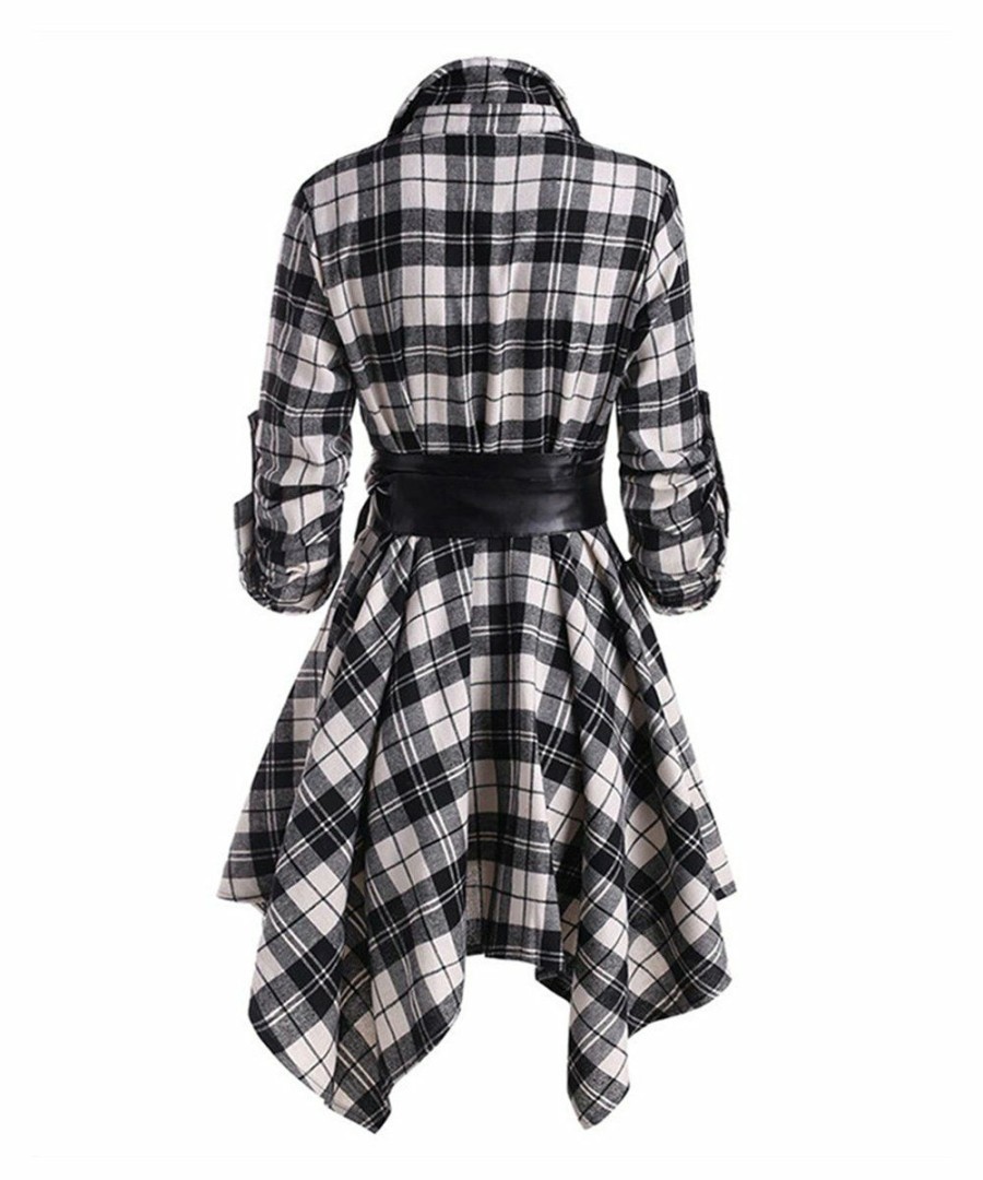 * Clothing | Best Deal Camisa Black Tartan Belted Handkerchief Tunic Women