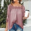 * Clothing | Deals Camisa Pink Lace Half-Sleeve Square-Neck Top Women