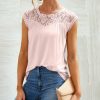 * Clothing | Cheapest Camisa Pink Lace-Yoke Cap-Sleeve Top Women