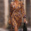 * Clothing | Best Pirce Camisa Khaki Tiger V-Neck Wrap Dress Women