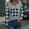 * Clothing | Hot Sale Camisa Gray & White Plaid Heart Long-Sleeve V-Neck Top Women