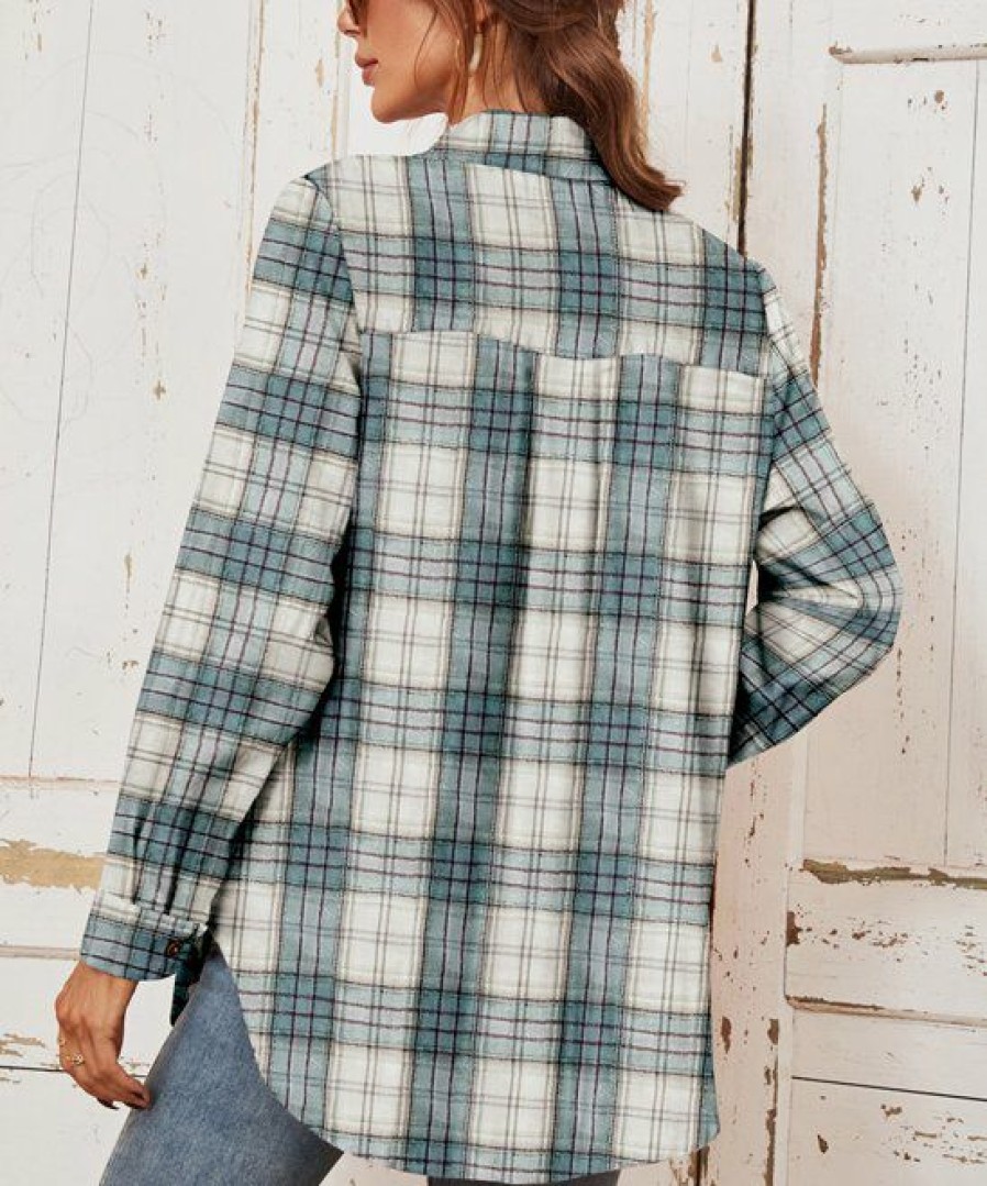 * Clothing | Cheapest Camisa Steel Blue Plaid Pocket Button-Up Women