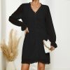 * Clothing | Discount Camisa Black Swiss Dot-Textured Lace-Accent Shift Dress Women