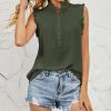 * Clothing | Best Sale Camisa Army Green Ruffle-Trim Button-Front Sleeveless Top Women