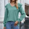 * Clothing | Buy Camisa Green Ruffle-Accent Long-Sleeve V-Neck Top Women