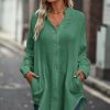 * Clothing | Coupon Camisa Green Relaxed Notch Neck Button-Up Top Women