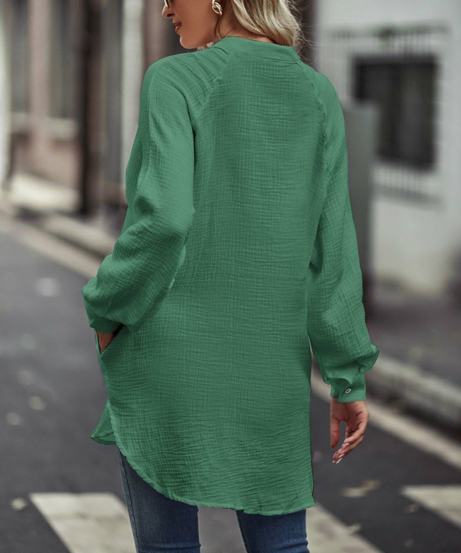 * Clothing | Coupon Camisa Green Relaxed Notch Neck Button-Up Top Women