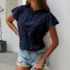 * Clothing | Flash Sale Camisa Navy Lace-Detail Flutter-Sleeve Top Women