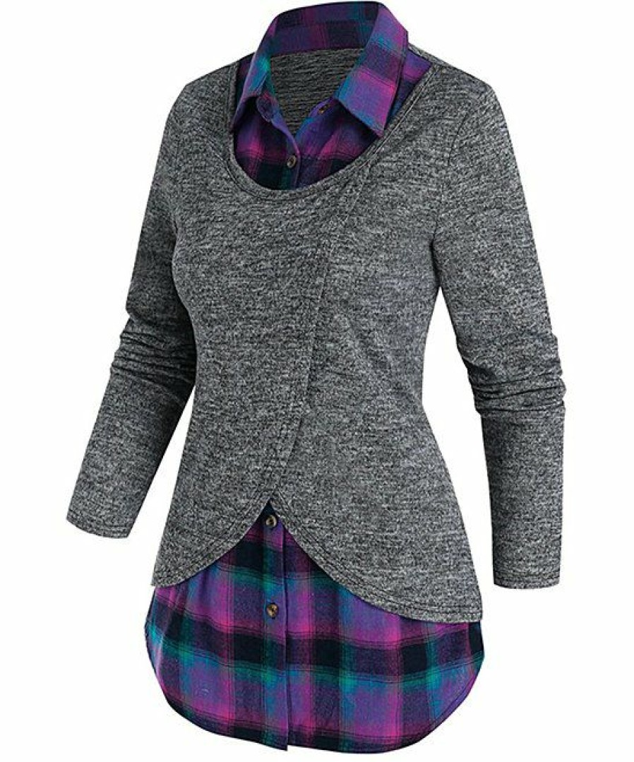 * Clothing | Hot Sale Camisa Gray & Purple Plaid Layered Top Women