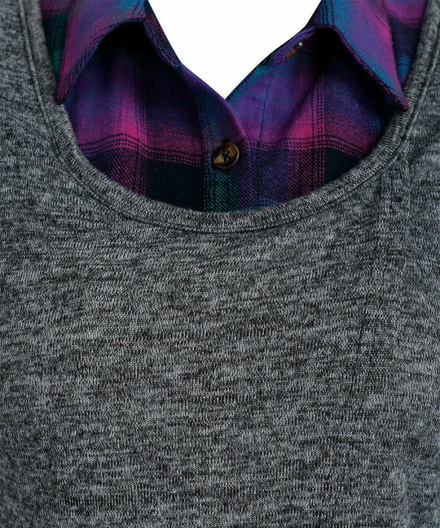 * Clothing | Hot Sale Camisa Gray & Purple Plaid Layered Top Women