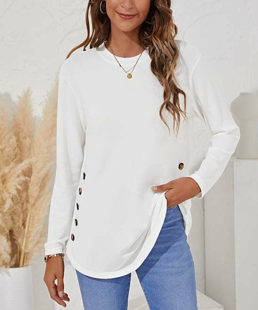 * Clothing | Hot Sale Camisa White Button-Accent Long-Sleeve Tunic Women