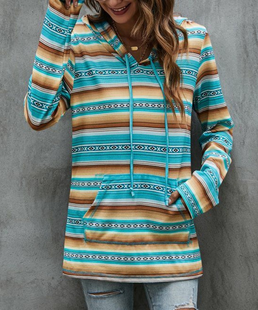 * Clothing | Hot Sale Camisa Teal & Orange Abstract Stripe Hoodie Women