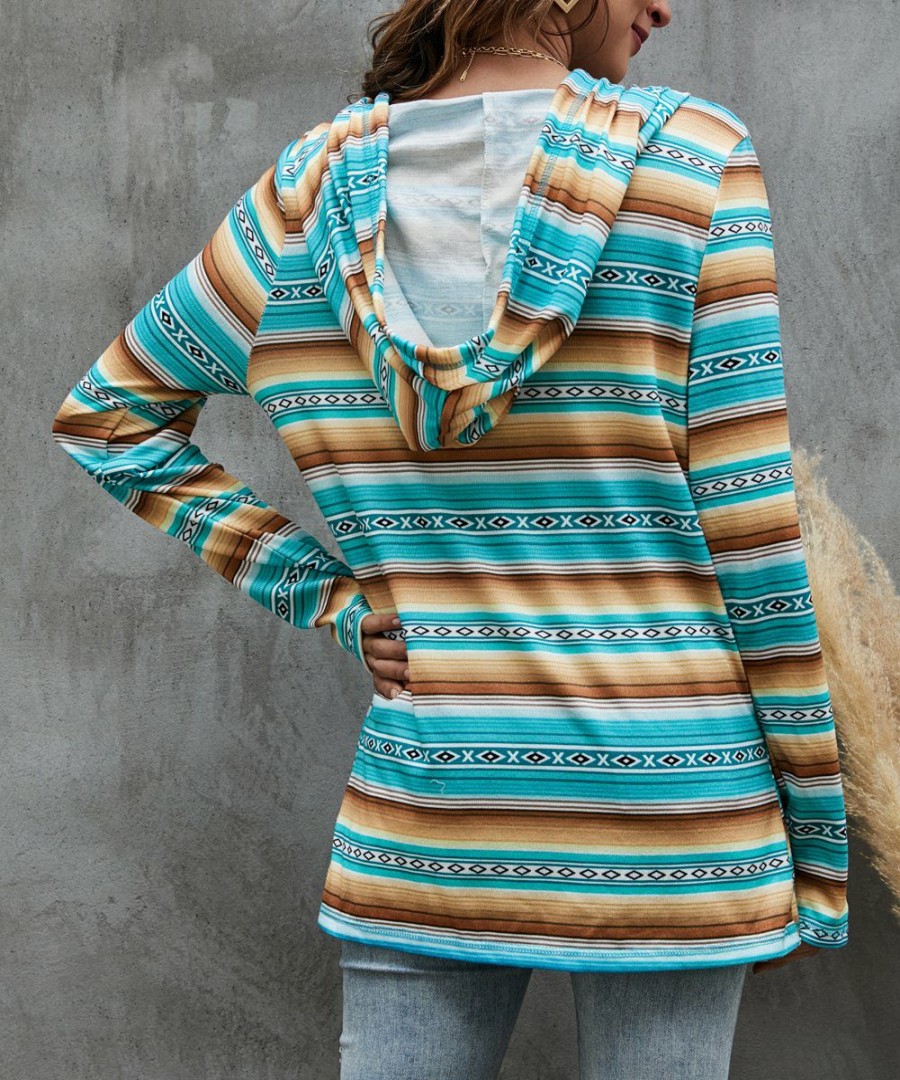 * Clothing | Hot Sale Camisa Teal & Orange Abstract Stripe Hoodie Women