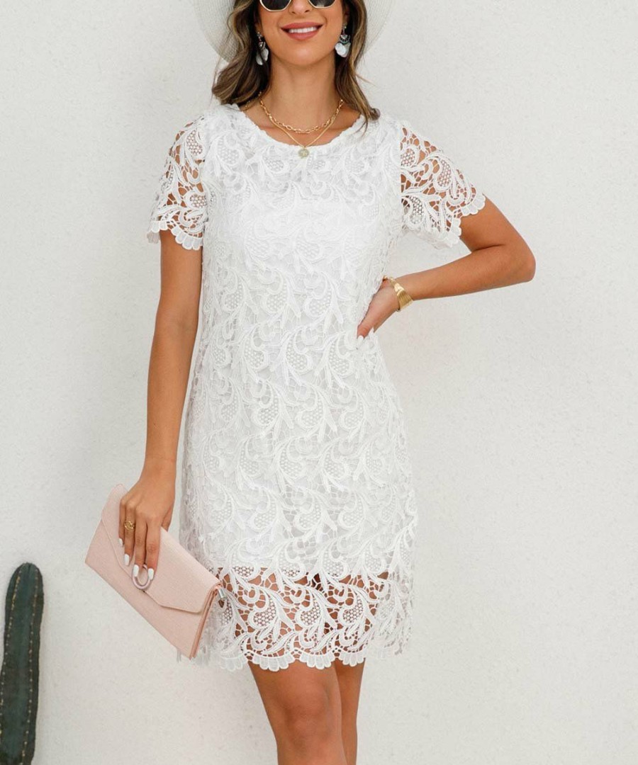 * Clothing | Top 10 Camisa White Lace-Overlay Sheath Dress Women