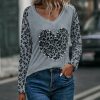 * Clothing | Brand New Camisa Gray Leopard Heart Long-Sleeve V-Neck Top Women