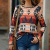 * Other | Discount Camisa Red Geometric Long-Sleeve Boatneck Top Women