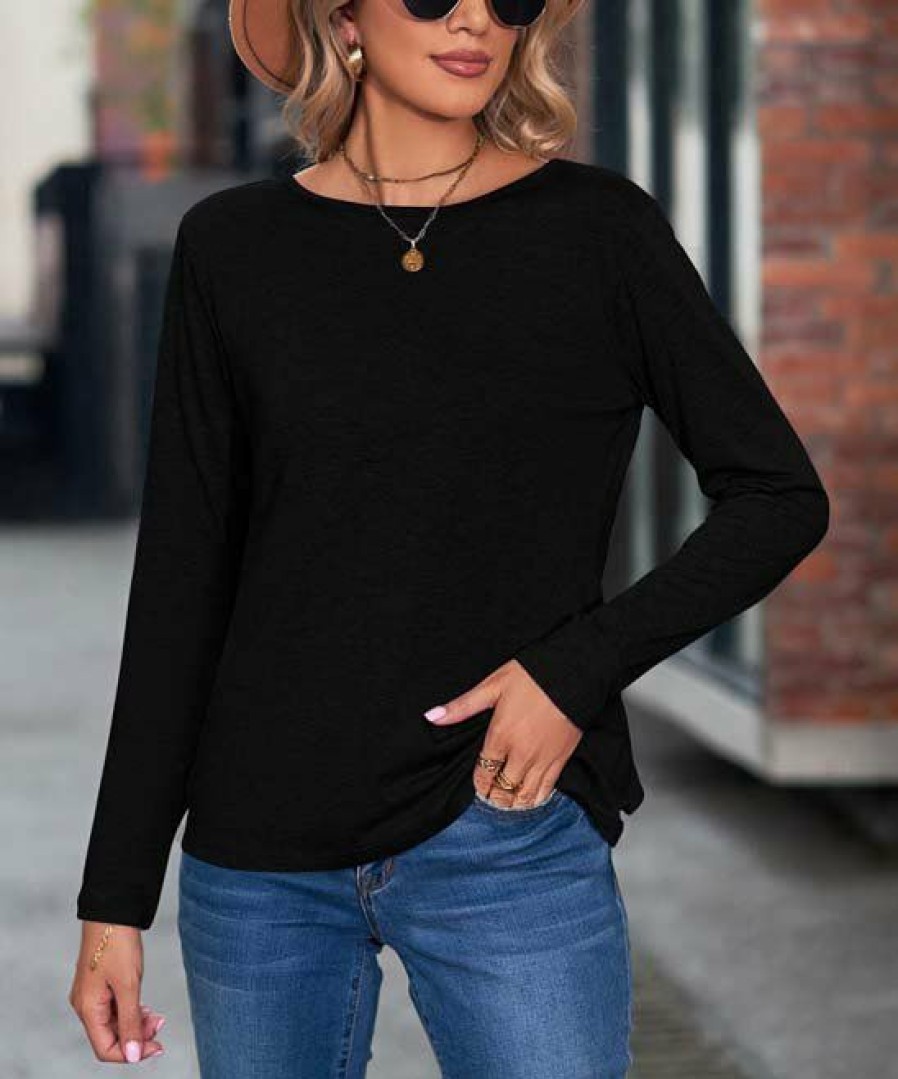 * Clothing | Discount Camisa Black & White Lace-Panel Long-Sleeve Tee Women