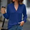 * Clothing | Cheap Camisa Blue Knit Long-Sleeve V-Neck Top Women