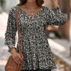 * Clothing | Best Sale Camisa Black Floral Ruffle-Sleeve V-Neck Top Women