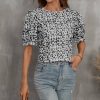 * Clothing | Top 10 Camisa Black Floral Puff-Sleeve Top Women