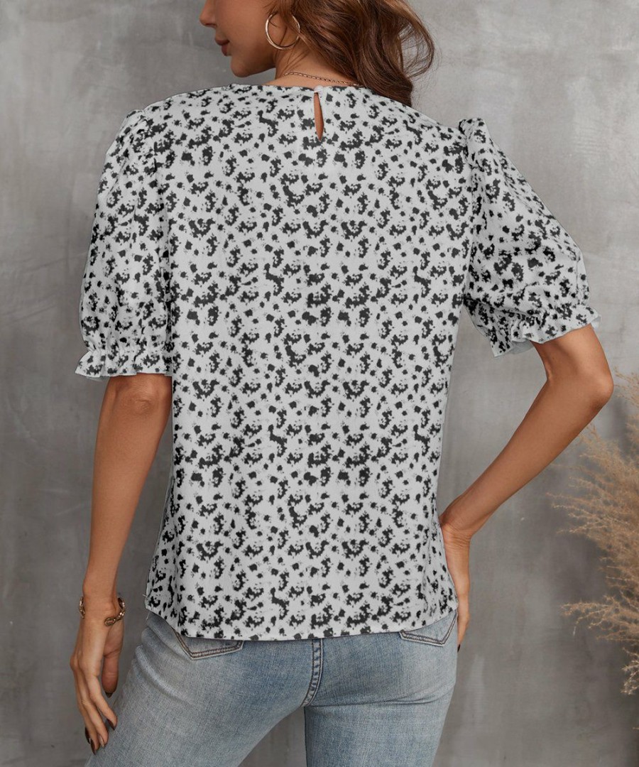 * Clothing | Top 10 Camisa Black Floral Puff-Sleeve Top Women