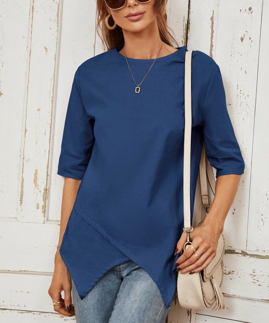 * Clothing | Brand New Camisa Navy Half-Sleeve Tulip-Hem Top Women