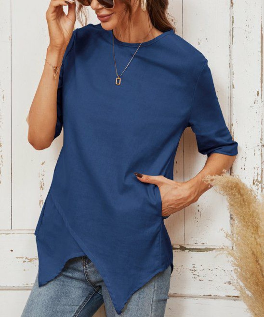 * Clothing | Brand New Camisa Navy Half-Sleeve Tulip-Hem Top Women