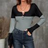 * Clothing | Budget Camisa Black & Gray Color Block Button-Front Top Women