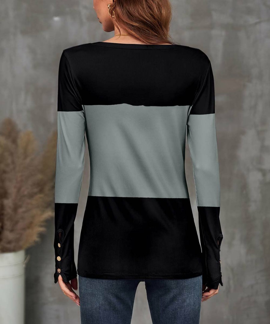 * Clothing | Budget Camisa Black & Gray Color Block Button-Front Top Women