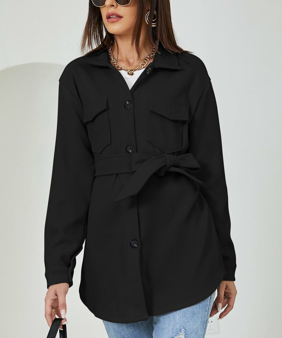 * Clothing | Deals Camisa Black Tie-Waist Peacoat Women