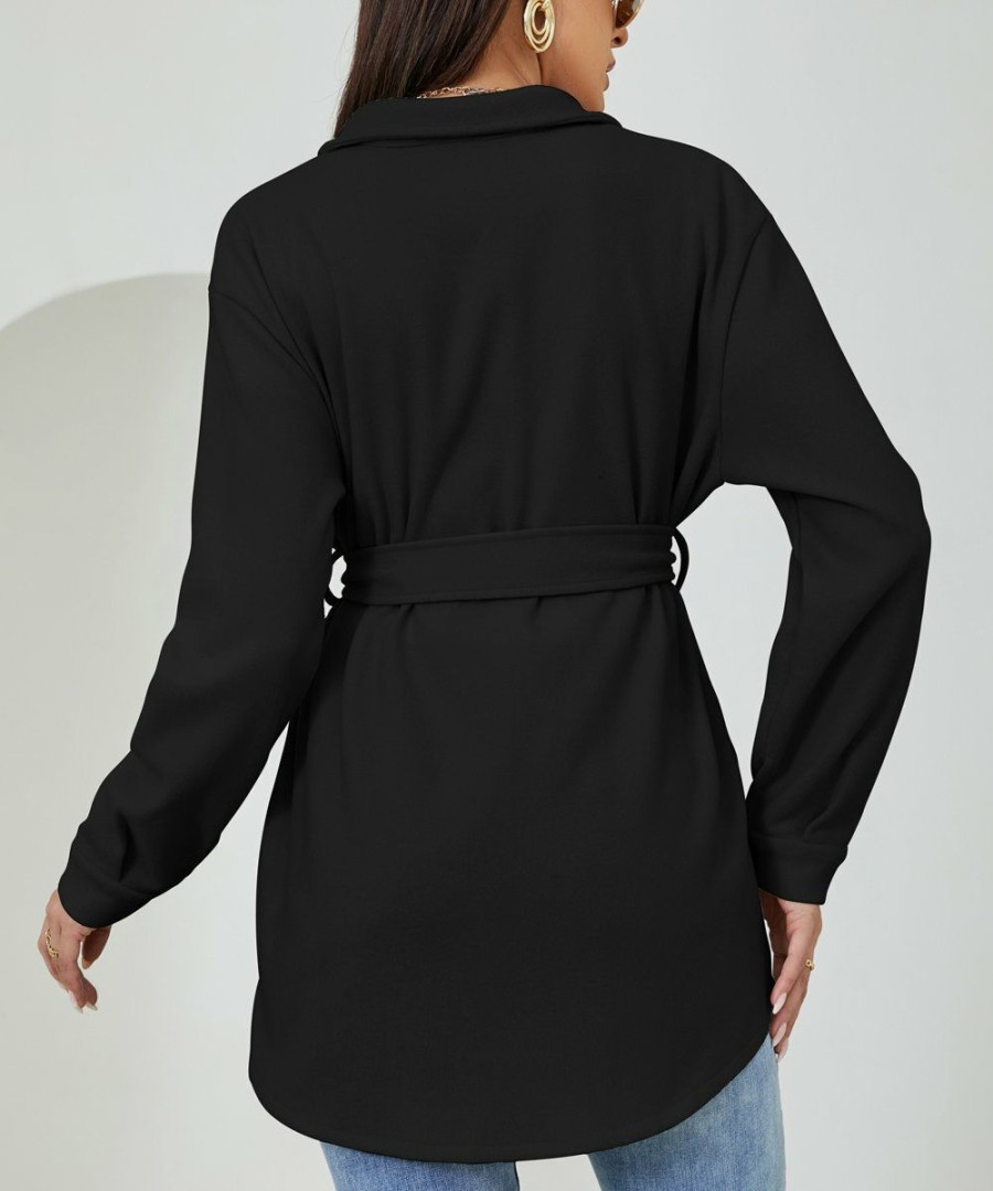 * Clothing | Deals Camisa Black Tie-Waist Peacoat Women