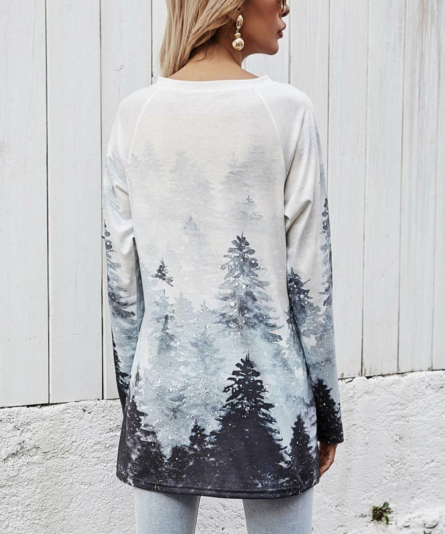 * Clothing | New Camisa White Forest Long-Sleeve Crewneck Top Women