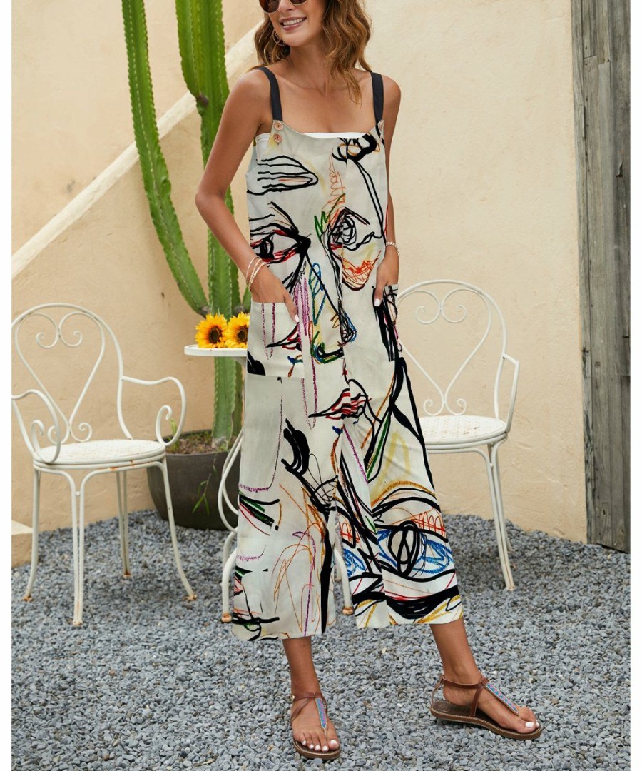 * Clothing | Promo Camisa Apricot Abstract Button-Accent Wide-Leg Jumpsuit Women