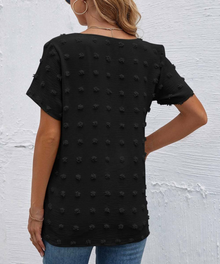 * Clothing | Cheap Camisa Black Swiss Dot V-Neck Top Women