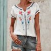 * Clothing | Best Sale Camisa White & Navy Floral Notch Neck Top Women