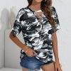 * Clothing | Top 10 Camisa Gray Camouflage Lace-Up Choker-Cutout Top Women