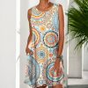 * Clothing | Promo Camisa Orange & Blue Mandala Pocket Sleeveless Dress Women