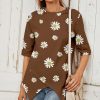 * Other | Deals Camisa Coffee Floral Half-Sleeve Tulip-Hem Top Women