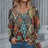 * Clothing | Flash Sale Camisa Khaki & Blue Geometric Diamond V-Neck Top Women