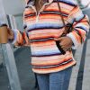 * Clothing | Cheapest Camisa Orange & Blue Stripe Pocket Quarter-Zip Pullover Women