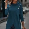 * Clothing | Top 10 Camisa Navy Button-Trim Cowl Neck Tulip-Hem Top Women