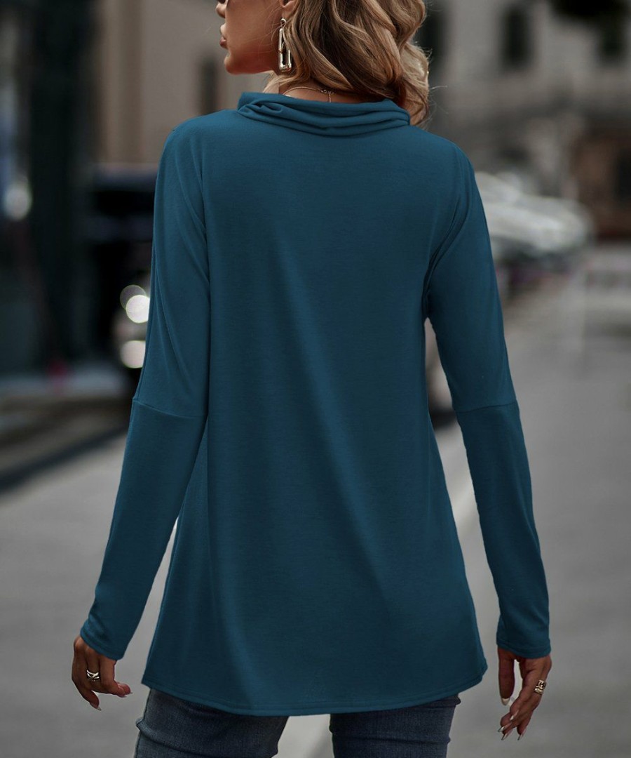 * Clothing | Top 10 Camisa Navy Button-Trim Cowl Neck Tulip-Hem Top Women