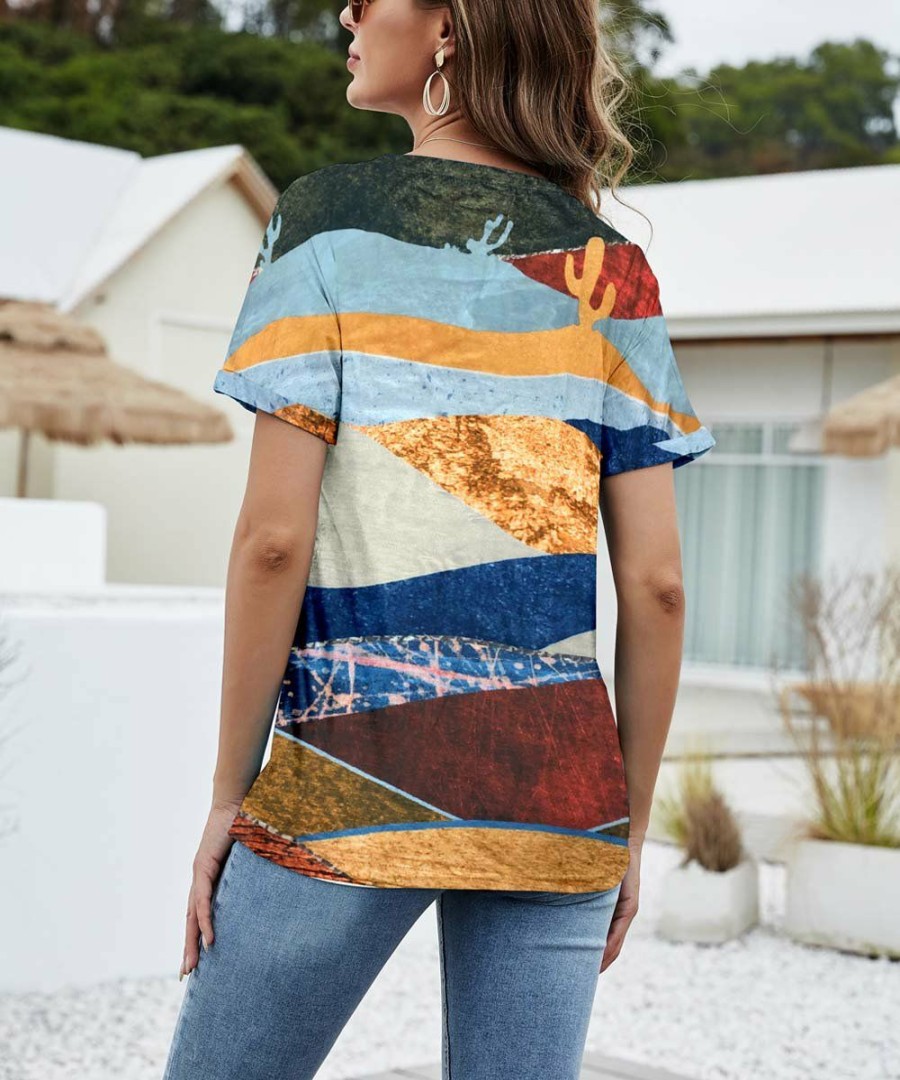 * Clothing | Best Sale Camisa Mustard & Blue Cactus Landscape Crewneck Top Women