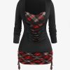 * Clothing | Best Reviews Of Camisa Black & Red Plaid Side-Ruching Long-Sleeve Top Women