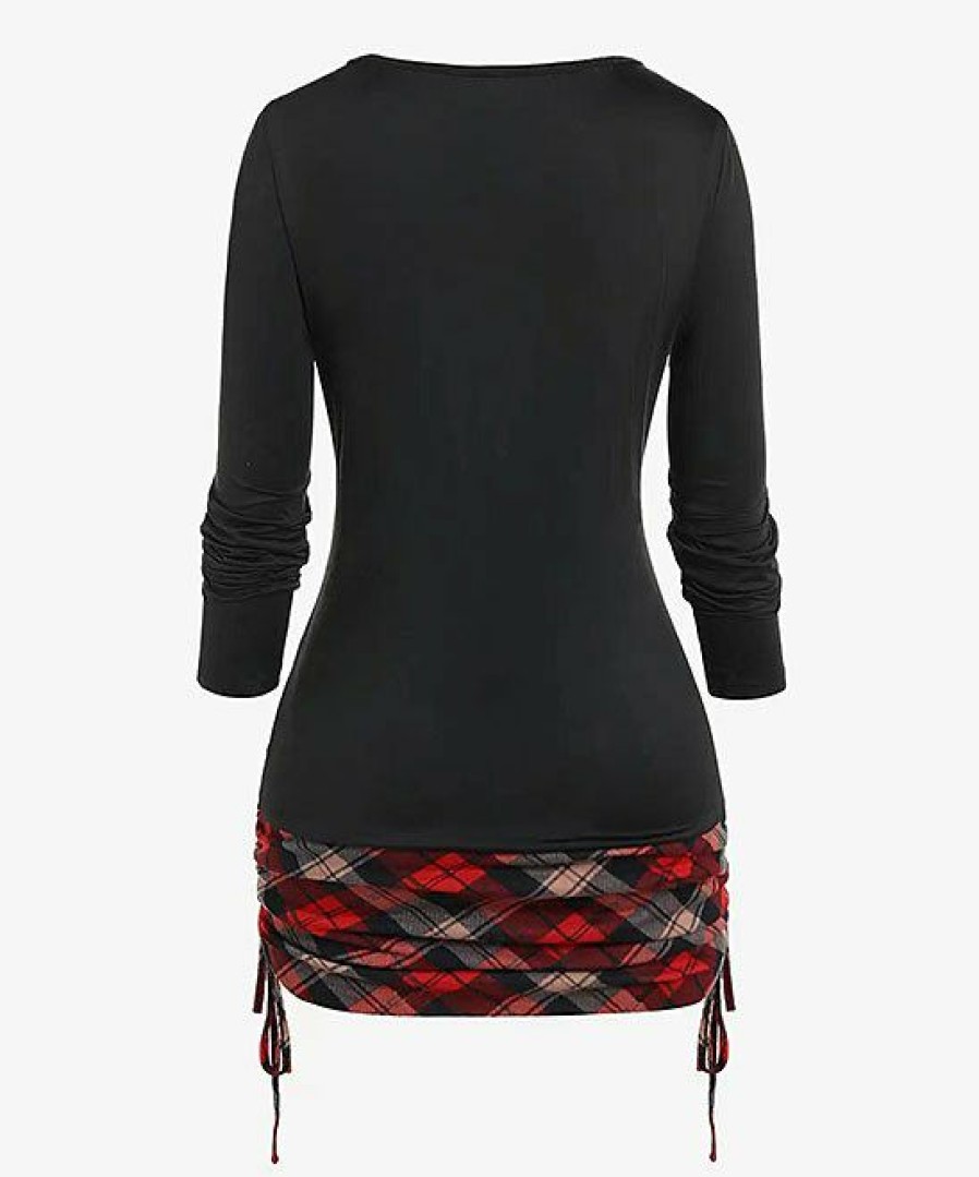 * Clothing | Best Reviews Of Camisa Black & Red Plaid Side-Ruching Long-Sleeve Top Women