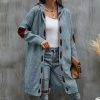 * Clothing | New Camisa Blue & Brown Stitched Hooded Longline Open Cardigan Women